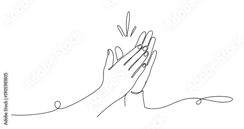 Continuous line art of two hands clapping gesture. None editable stroke