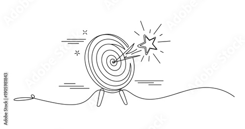 Minimalist hand-drawn bullseye target with exploding star illustration. None editable stroke