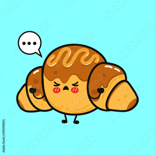 Cute cartoon croissant character feeling angry and upset