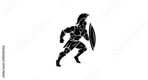 Running warrior with shield silhouette
