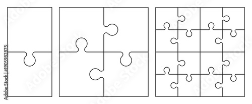 Jigsaw puzzle collection. Puzzle elements with various edge shapes and patterns. Blank puzzle elements. Mosaic elements for games, education, teamwork, and presentations. Vector