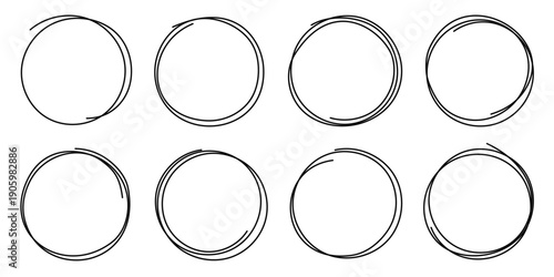 Hand drawn scribble circles set on transparent background. Round doodle circles made with pen, brush and highlighter. Circular scribbles collection for notes and sketchbooks. Vector