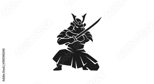 Samurai warrior silhouette black and white