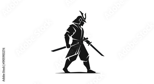 Samurai warrior silhouette on white