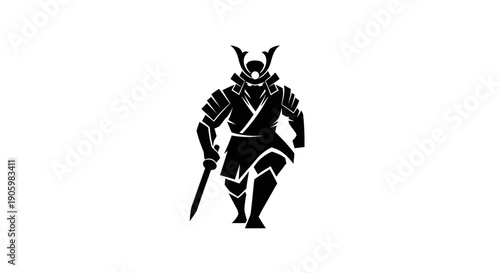 Samurai warrior silhouette on white