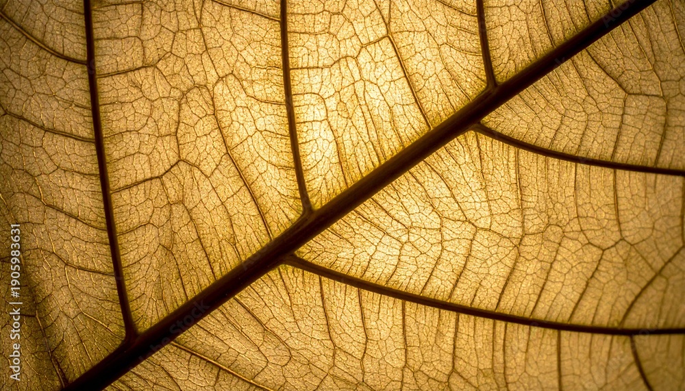 Obraz premium Intricate details of a leaf illuminated by the sun from behind