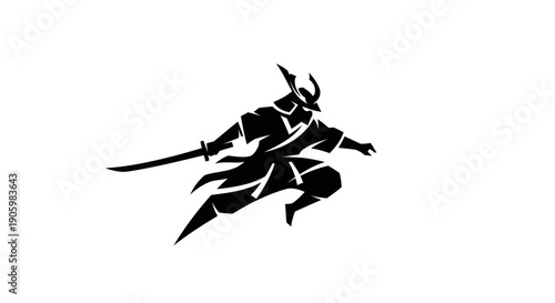 Samurai warrior silhouette on white
