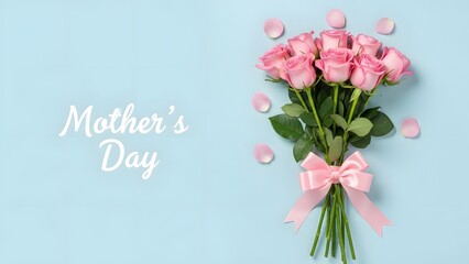 Mother's day bouquet of pink roses with ribbon