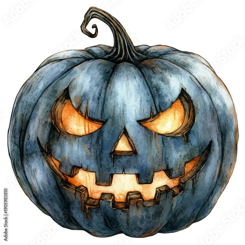 watercolor vector of Pumpkin Lantern Glowing, isolated on a white background.