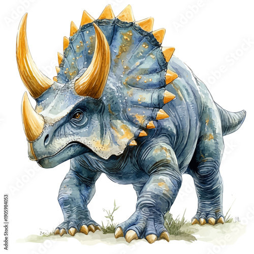 Protoceratops, watercolor vector, isolated on a white background.