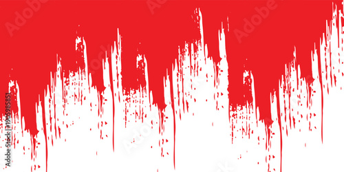 Vertical Red Paint Drips On White Background With Grunge Brush Texture, Ideal for Abstract Design, Creative Backdrops, Artistic Projects, or Bold Modern Art Concepts.