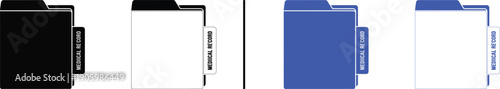 medical record folder icon isolated on white background, black and blue vector illustration of patient file directory for healthcare data management and hospital archive concepts.