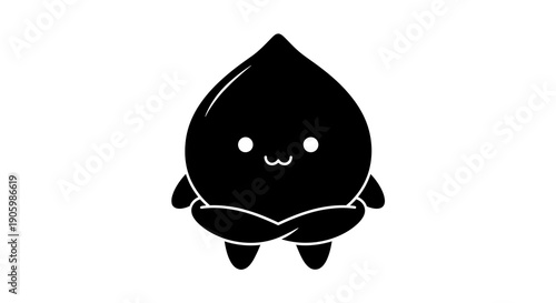A black silhouette of a super cute kawaii Chinese mascot character with a traditional design, depicted as a vector illustration against a clean white background.
