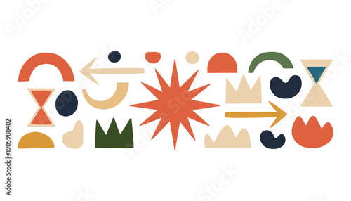 Assortment of Colorful Abstract Shapes and Symbols with a Retro Aesthetic vintage