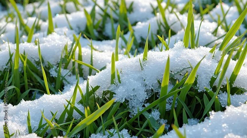Snow on Green Grass