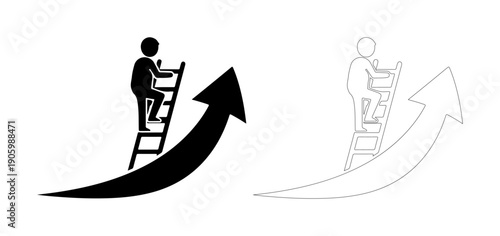 Person climbing ladder on upward trending arrow symbolizing career growth and success