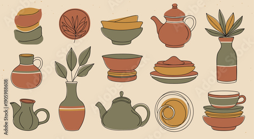 Boho Style Ceramic Kitchenware and Decorative Objects Collection pottery vase