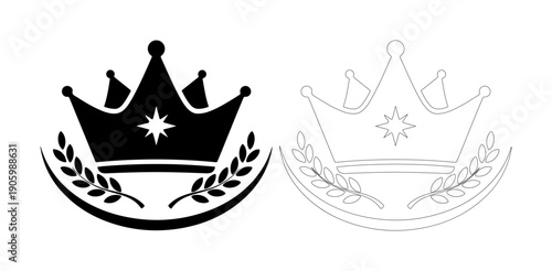 Elegant crown emblem with laurel wreath for symbol of victory or royalty