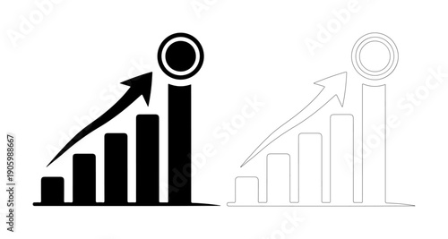 Bar chart illustrating financial growth and success, with an upward trending arrow reaching a target.