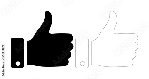 Two thumbs up icons, one solid black and one outlined white, symbolizing approval and agreement