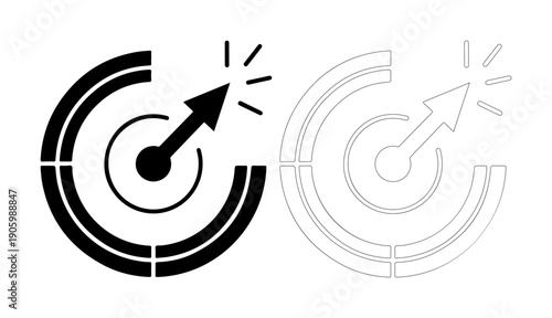 Targeted digital arrow hitting bullseye, representing success and achievement in online endeavors.