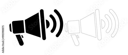 Bold megaphone icon broadcasting sound waves, representing announcement or communication