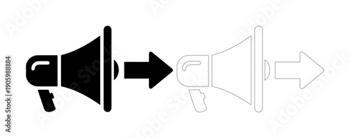 Loudspeaker icon with arrow signifying communication and outreach