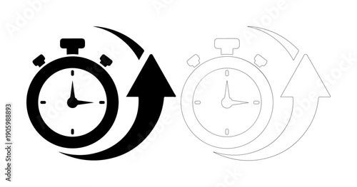 Stopwatch icon with circular arrow symbolizing time management and efficiency