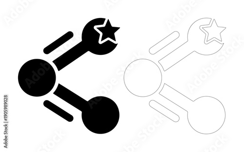 Abstract symbol of a shooting star with a wrench, representing innovation and achievement.