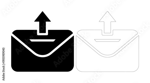 Digital communication concept with two envelope icons showing an upward arrow