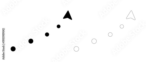 Black arrow leading a path of dissolving dots, symbolizing progress and fading concepts.