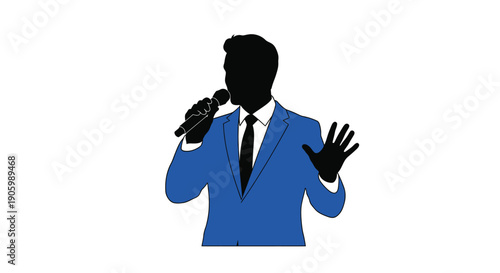 A singer with a microphone performs onstage a striking silhouette