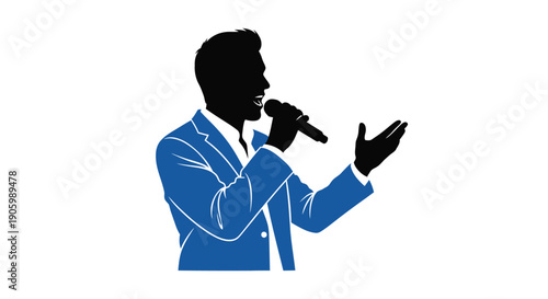 Singer performing with a microphone in a stylized silhouette