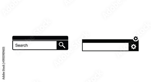 Two black search bar icons with settings simple graphic silhouette