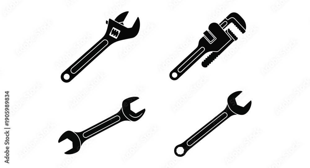 Naklejka premium Black wrenches in various positions a striking silhouette