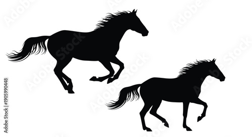 Two horses in dynamic poses a striking black silhouette