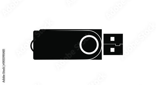 Black usb drive with a circular detail stark silhouette