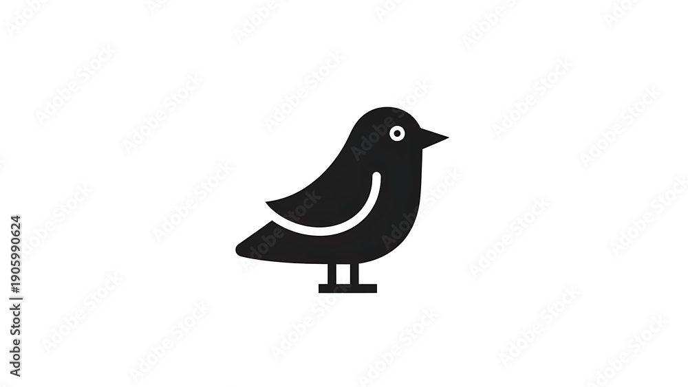 Obraz premium Minimal flat black bird with white wing isolated on a transparent background