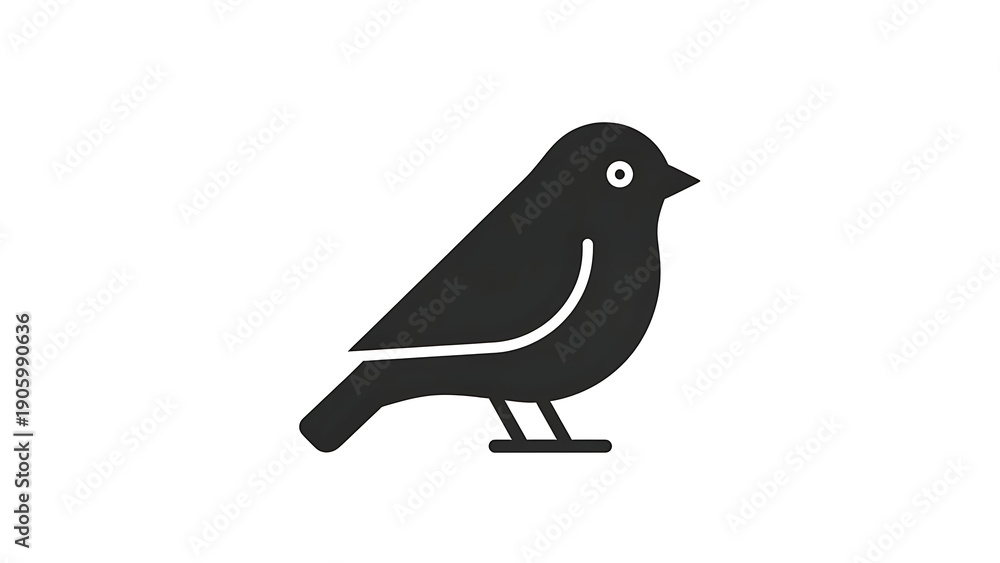 Obraz premium Minimal black bird silhouette with white details isolated on a transparent background