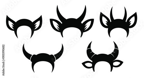 Variety of horned head silhouettes minimalist black shapes decorative design silhouette