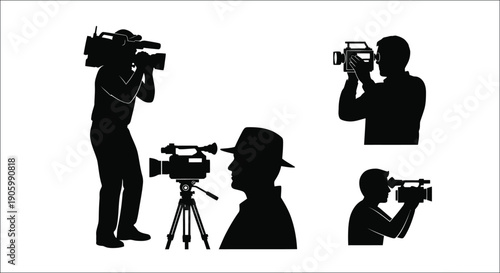 Film crew operating cameras and equipment in a striking silhouette