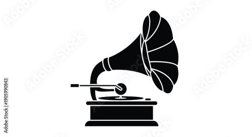 Vintage gramophone playing a record bold black silhouette
