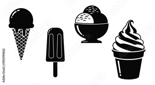 Black and white ice cream treats in a graphic silhouette