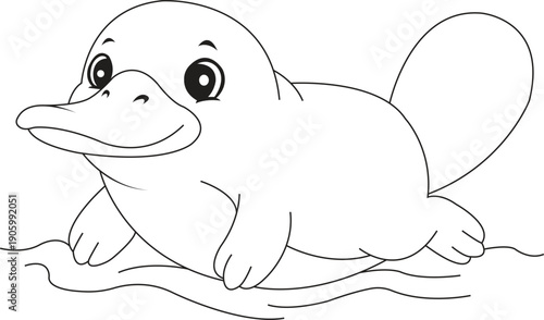 Cute Platypus Coloring Page, Australian Wildlife Cartoon Line Art