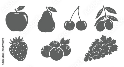 Fruit silhouette collection with assorted fruits in a stylized arrangement