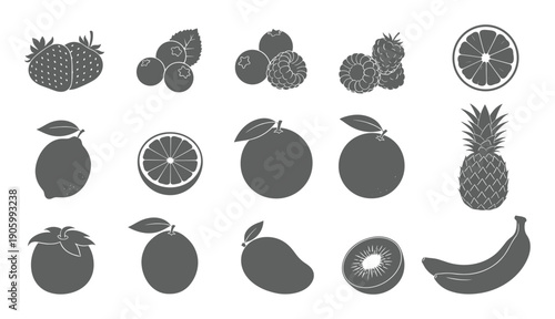 Tropical and common fruit silhouette collection in a minimalist style