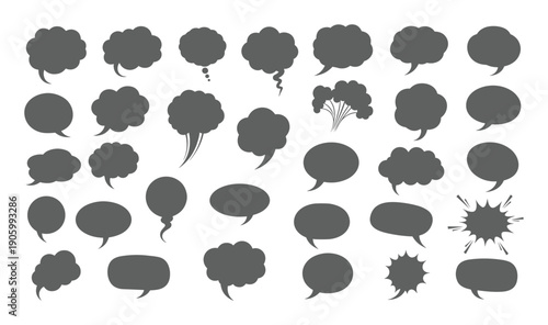 Speech and thought bubble silhouette icon set for communication concepts