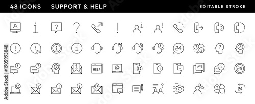 Support icon collection. Help icon set. Customer service, contact us, information, technical support, call center, question, communication and more. Editable stroke. Pixel Perfect. Grid base 32 x 32.
