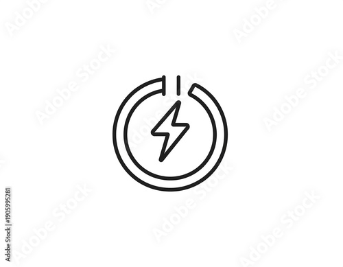 Simplified outline of an electricity icon depicting a lightning bolt within a power symbol