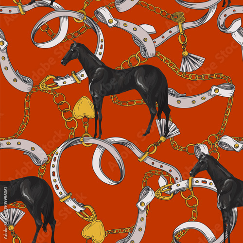 Seamless pattern with horses and belts. Vector.